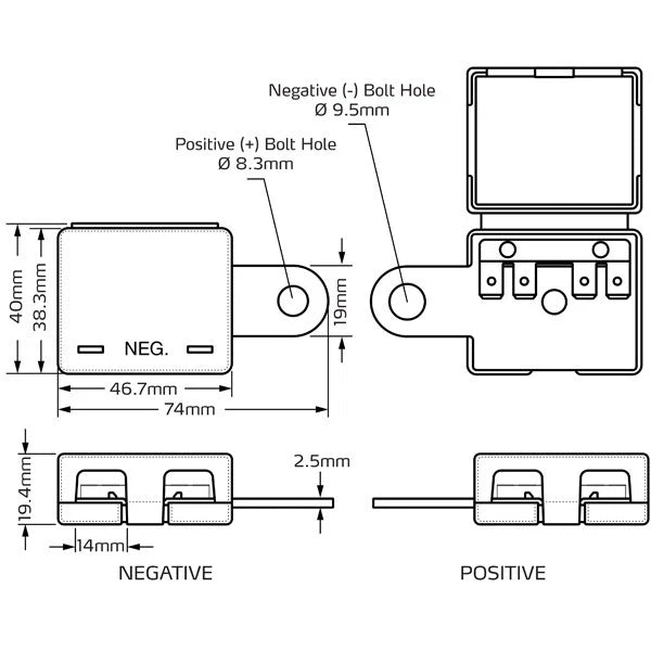 Battery Terminals 12V Multi Connections 4 Terminals Neg/Pos for Boat/Caravan