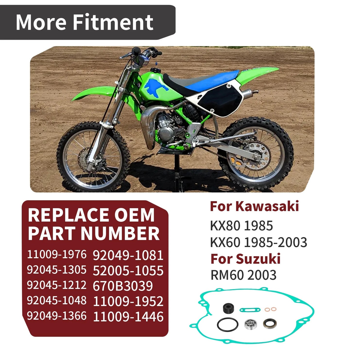 Water Pump Rebuild Kit w/ Clutch Cover Gasket Seal for Kawasaki KX60 (1985-2003)