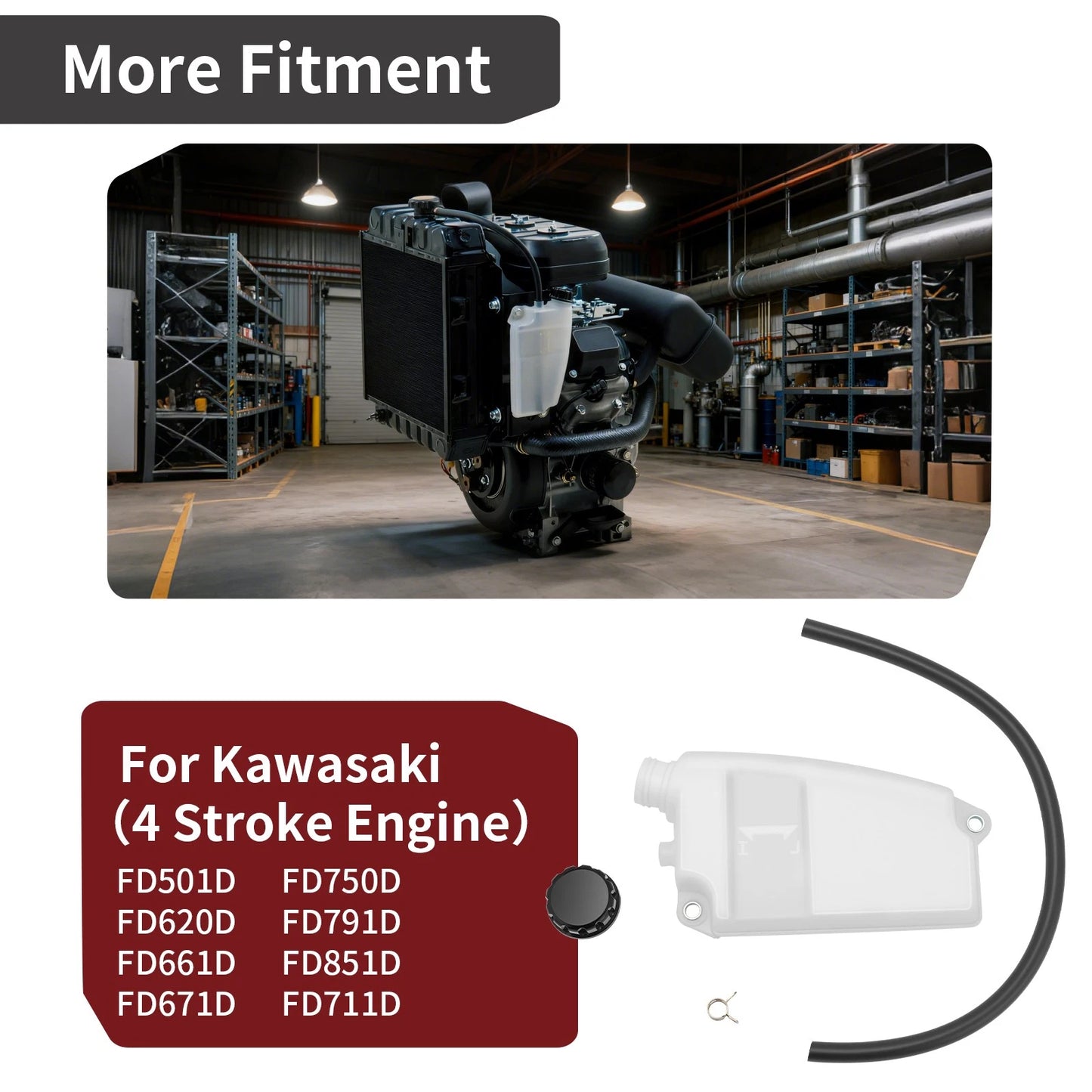 Coolant Reservoir Hose w/ Cap for Kawasaki FD791D/FD851D/FD711D 4-Stroke