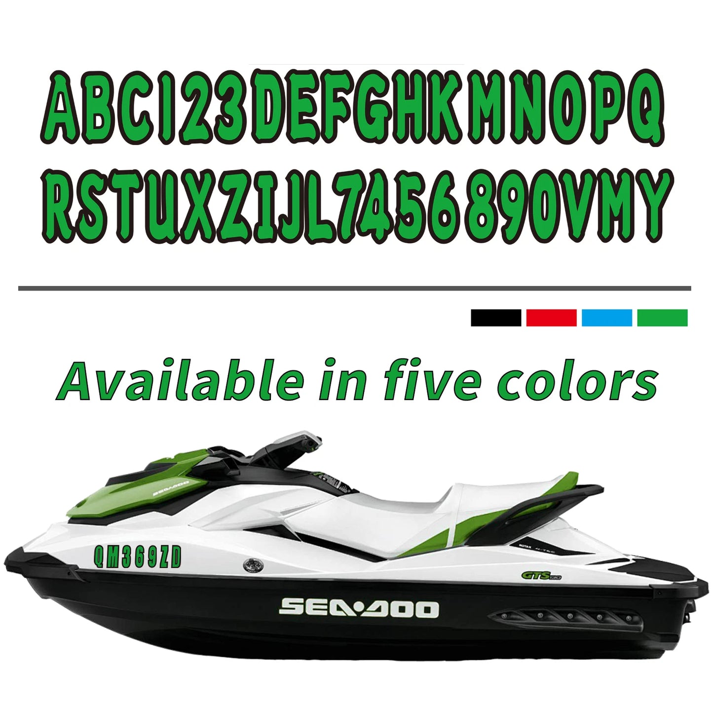 Personalized Boat Registration Decals A-Z & 0-9 Green 4 Set