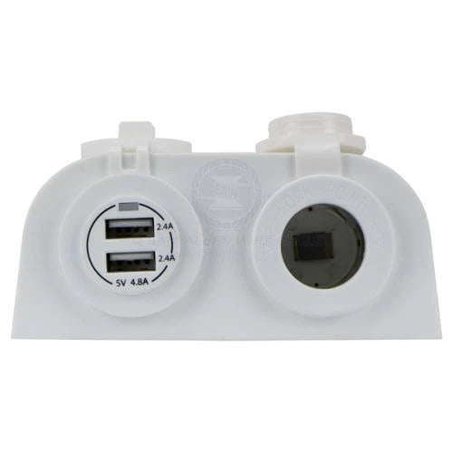 12/24V USB Charger Combo with Power Socket for Boat Caravan 4WD Surface Mount