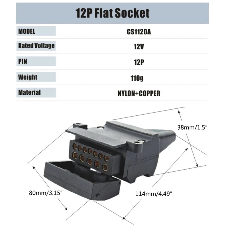 12 Pin Flat Trailer Socket Plug Set for Boats/Camper