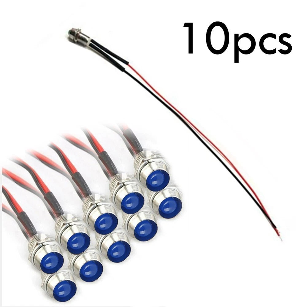 10X Blue 8mm 12V LED Indicator Lamp for Car/Truck/Boat Dash Panel