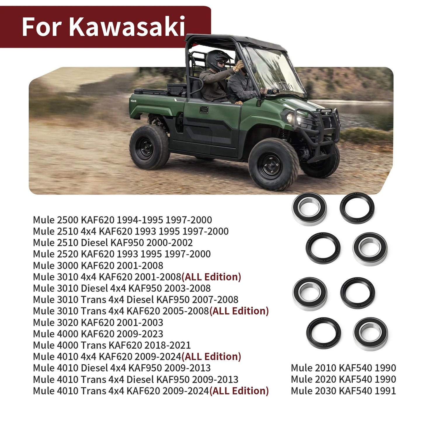 Front Wheel Bearing Seals for Kawasaki Mule 3000/3010/3020/4000/4010 4x4