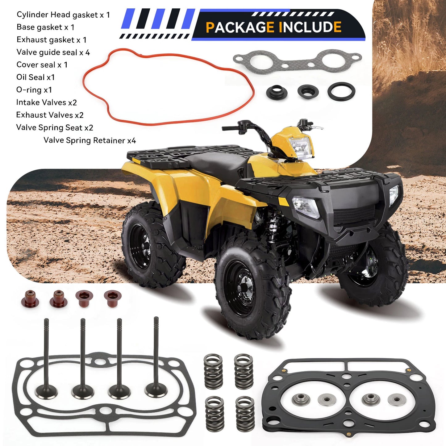 Top End Cylinder Gasket Kit & Valve Seals for Polaris Ranger 700/800 XP Crew