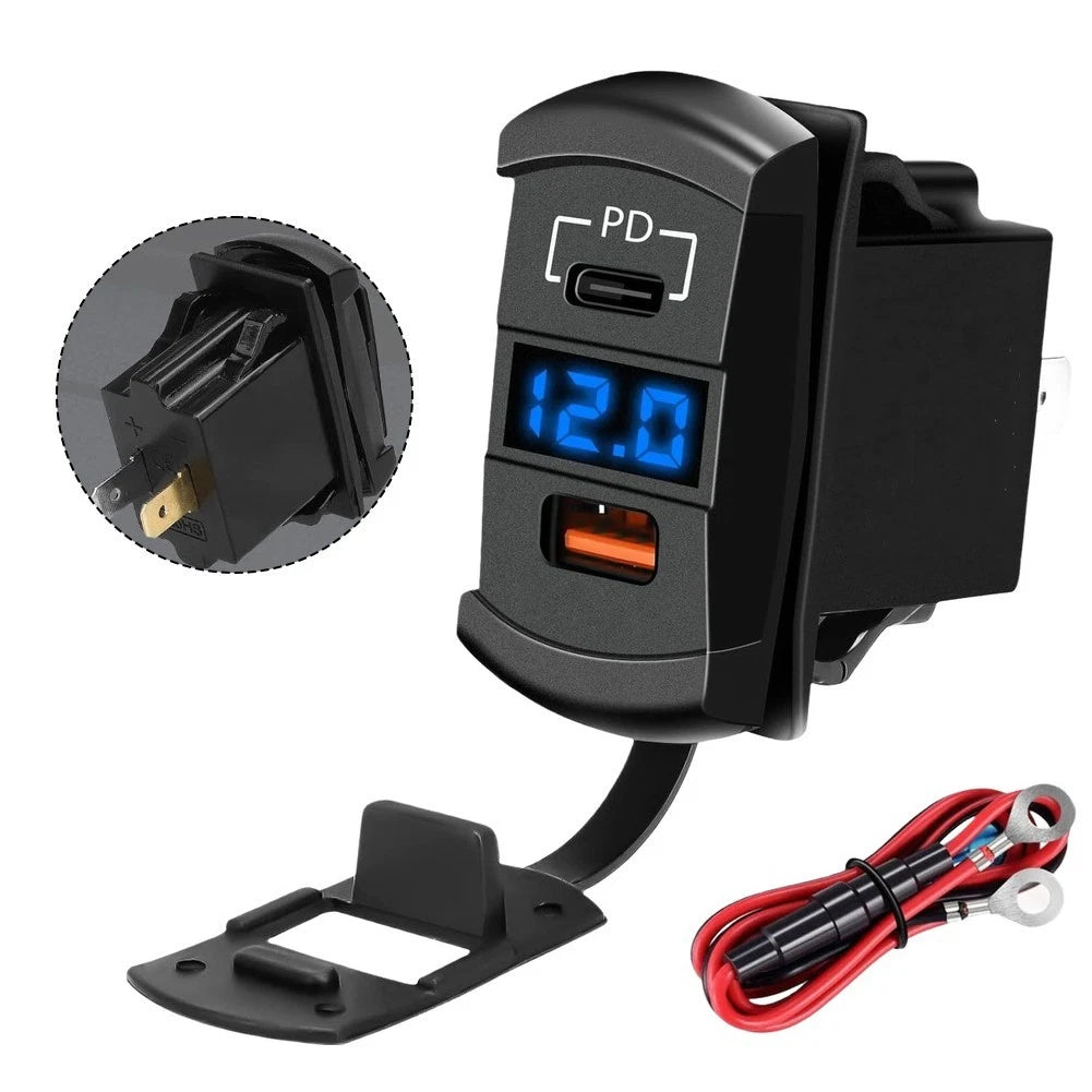 Dual USB Car Charger with Digital Display for Cars/Vans/Motorcycles/Boats
