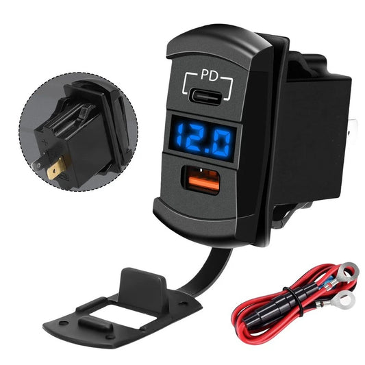 Dual USB Car Charger with Digital Display for Cars/Vans/Motorcycles/Boats