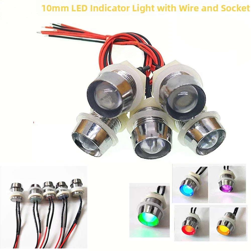 12V LED Indicator Light 10mm Metal Panel Mount for Truck/Boat