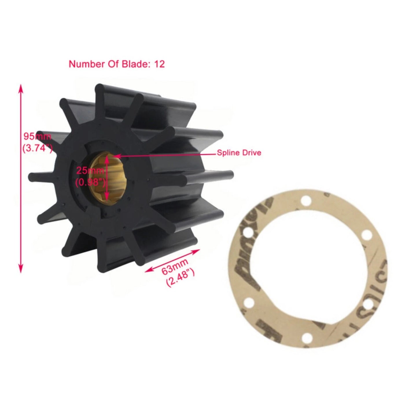 12 Blade Neoprene Impeller Kit for Volvo Penta 21930184/21730344