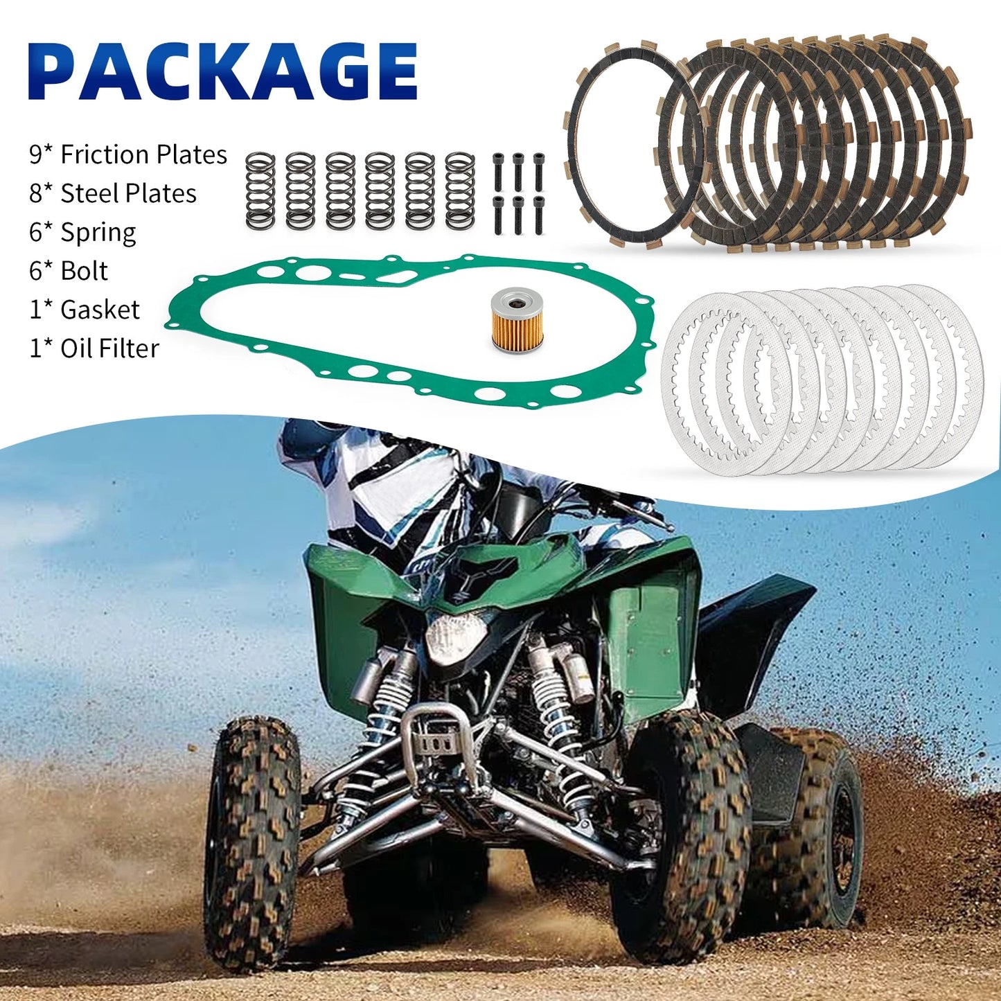 Oil Filter & Friction Plates Kit for Suzuki LTZ400 2003-2014 2x4 Quadsport
