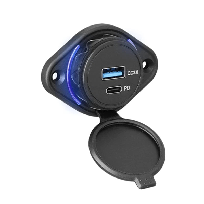 12V/24V USB Type C Power Adapter Outlet Panel for Boats/Motorbikes