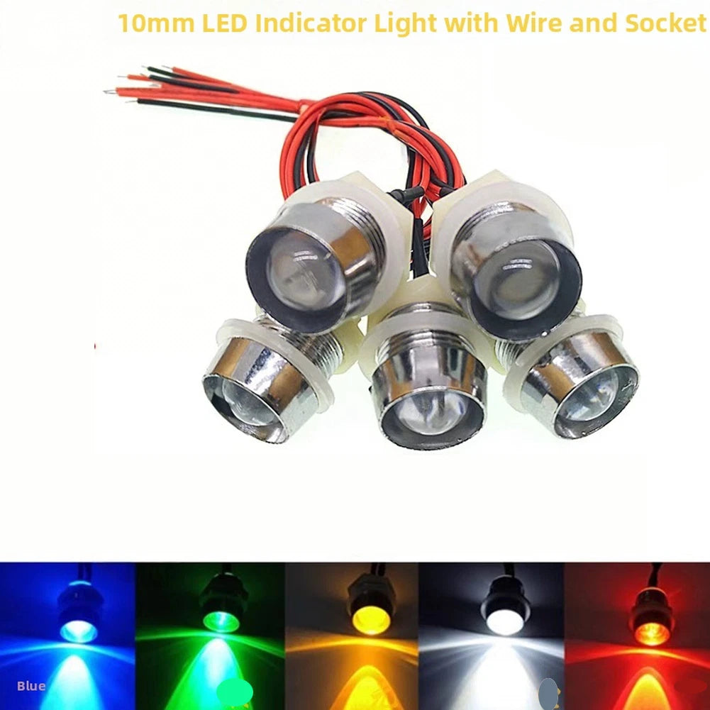 12V LED Indicator Light 10mm Metal Panel Mount for Truck/Boat